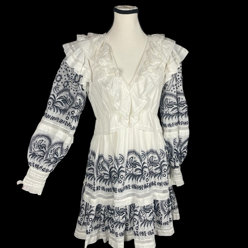 Ulla Johnson Bridget Embroidered  Tiered Mini Dress Womens 2 Victorian Boho - Picture 4 of 11